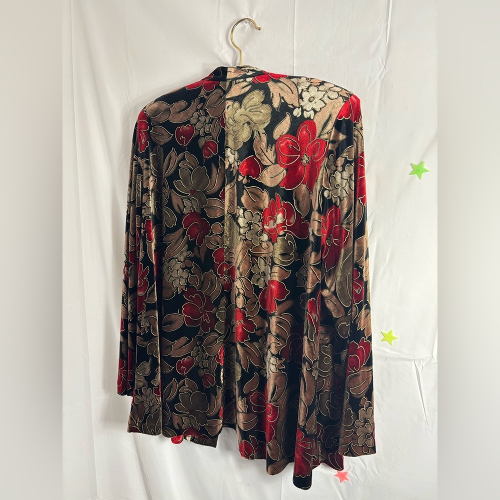 VTG Women's L Velvet Black and Gold Metallic with Vibrant Red Floral - Picture 2 of 13